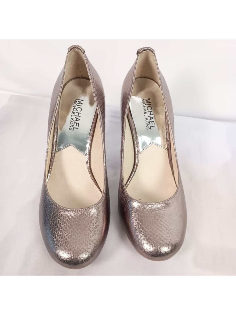 Michael Kors Pressley Pumps Metallic Crackle Leather Stiletto Women 6.5 - Picture 4 of 10